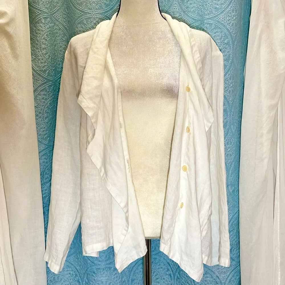Flax 100% Linen Cardigan Jacket Top Sz M - Picture 5 of 7